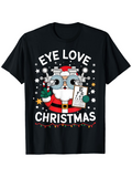 Men's T-Shirt Eye Love Christmas With Santa Holding Festive Eye Chart Among Holiday Lights