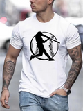 Men's T-Shirt Silhouette Batter Swinging With Giant Baseball In Background