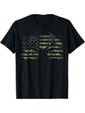 Men's T-Shirt Distressed Camouflage American Flag With Deer Antler Silhouette Design