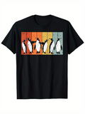 Men's T-Shirt Playful Penguins Dancing Across Colorful Retro Striped Panels Penguin