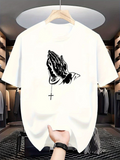 Men's T-Shirt Classic Illustration Of Folded Hands Holding Beaded Cross Necklace Prayer