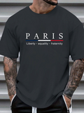Men's T-Shirt Paris Liberty Equality Fraternity With Tricolor Stripe Graphic Typography