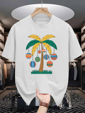 Men's T-Shirt Colorful Striped Ornaments Hanging Among Tropical Palm Tree