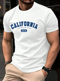 Men's T-Shirt California Slogan Blue Bold Letters On Clean White Shirt