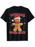 Men's T-Shirt Official Cookie Tester Gingerbread In Santa Hat Surrounded By Winter Snowflakes