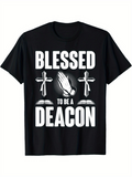 Men's T-Shirt Blessed To Be A Deacon Crosses With Praying Hands Glowing Amid Open Bibles