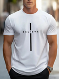 Men's T-Shirt Believe Minimalist Vertical Black Stripe With Positive Modern Streetwear T Shirt