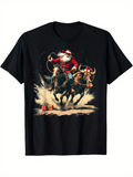 Men's T-Shirt Festive Christmas Cowboy Scene With Santa Riding Reindeer In Snow