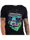 Men's T-Shirt Neon City Lights Reflected On Water Under Starry Night Boombox