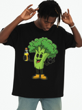 Men's T-Shirt Cheerful Cartoon Broccoli With Sneakers Holding Sauce Bottle Broccoli