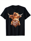 Men's T-Shirt Adorable Highland Cow With Leopard Patterned Bow And Scarf