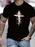 Men's T-Shirt Beige Brushstroke Cross With Modern Overlapping Jesus Lettering