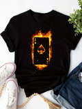 Men's T-Shirt Blazing Fire With Fiery Playing Card Surrounded By Dark Spades Card