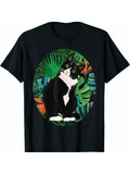 Men's T-Shirt Tropical Jungle With Lush Leaves Surrounding A Black And White Cat
