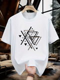 Men's T-Shirt Intersecting Black Lines With Geometric Abstract Shapes Design