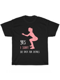 Men's T-Shirt Yes I Squat See Back For Details With Pink Workout Silhouette Woman