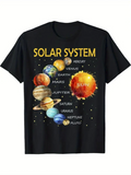 Men's T-Shirt Solar System Colorful Cosmic Planets With Shining Sun Surrounded By Stars