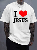 Men's T-Shirt I Love Jesus Bold Lettered Design With Red Heart Print
