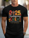 Men's T-Shirt Thanksgiving Crew Colorful Leaves With Cartoon Turkey Surrounded By Numbers
