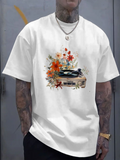 Men's T-Shirt Colorful Blossoms With Vintage Turntable Flowers Record Player