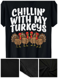 Men's T-Shirt Chillin With My Turkeys Cartoon Birds With Playful Holiday Gathering Turkey