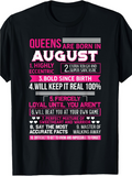 Men's T-Shirt Queens Are Born In August Bold Lettering With List Style Statements Shirt
