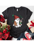 Men's T-Shirt Cozy Winter Ghost Holding Gingerbread Cookie And Festive Drink