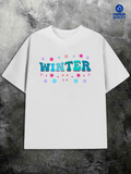 Men's T-Shirt Winter Playful Colorful Snowflakes With Stylized Blue Lettering