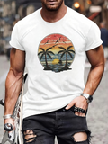 Men's T-Shirt Vibrant Sunset Reflections Over Calm Ocean With Tropical Palm Trees