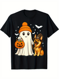 Men's T-Shirt Halloween Night Ghost With Pumpkin And Cute Festival Dog