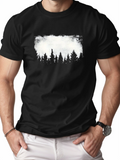 Men's T-Shirt White Mist Rising Among Dark Evergreen Forest Trees
