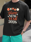 Men's T-Shirt Happy New Year 2026 With Lanterns And Celebration Elements Around Text