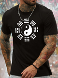 Men's T-Shirt Monochrome Abstract Design With Ancient Trigrams And Yin Yang Symbol