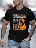 Men's T-Shirt Never Underestimate An Old Man With A Guitar Vintage Orange Classic Acoustic Guitar
