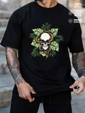 Men's T-Shirt Verdant Leaves And Coiled Snake Around Bold Skull