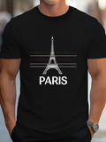 Men's T-Shirt Paris City Landmark With Striped Accents Under Eiffel Tower