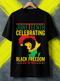 Men's T-Shirt Juneteenth Celebrating Black Freedom With Africa Map Shape And Female Portrait