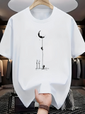 Men's T-Shirt Minimalist Moon With Animal Shadows Under Midnight Sky Cat