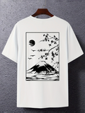 Men's T-Shirt Cherry Blossom Branches With Flying Birds Over Moonlit Mountain