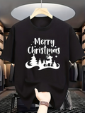 Men's T-Shirt Merry Christmas Festive Night Winter Trees Under Starry Sky Reindeer