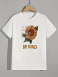 Men's T-Shirt Be Kind With Golden Sunflower And Delicate Watercolor Green Leaves