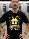 Men's T-Shirt Dear Liver With Beer Mugs Surrounded By Laurels And Bold Letters