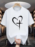 Men's T-Shirt Minimal Black Cross Merged With Modern Abstract Heart Symbol