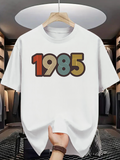 Men's T-Shirt Retro Multicolored Textured Numbers On White Year 1985