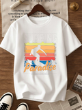 Men's T-Shirt Surfing Paradise Sunset Background With Waves Silhouette And Tropical Ocean Surfer