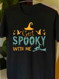 Men's T-Shirt Get Spooky With Me Flying Bats Magical Witch Hat Moonlit Night Witch