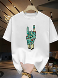 Men's T-Shirt Colorful Zombie Hand With Cartoon Details Making Rock Gesture