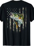 Men's T-Shirt Patriotic Camouflage Stars And Stripes With Largemouth Bass Fish