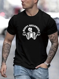 Men's T-Shirt Happy Halloween Funny Skeleton Bones With Raised Hands Shirt