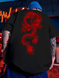 Men's T-Shirt Vibrant Neon Red Dragon In Lively Urban Night Streetscape Dragon